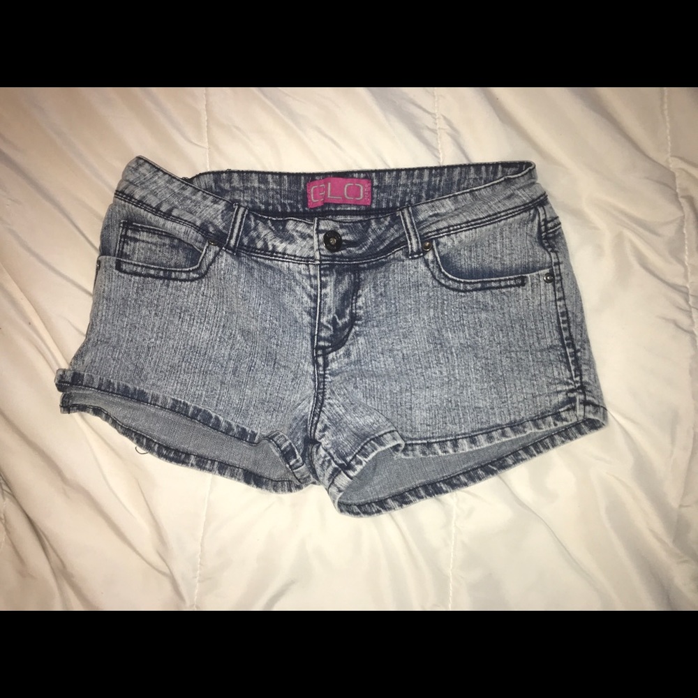 Distressed jean shorts